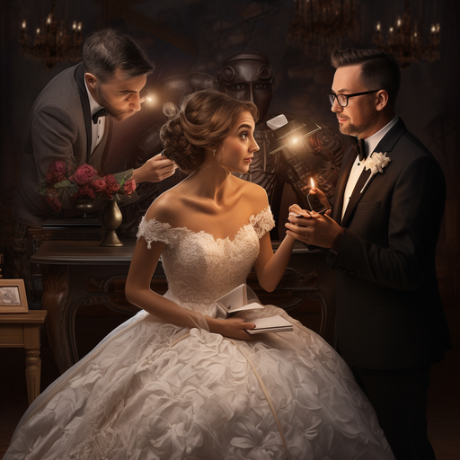 חתן וכלה דנים בחזון שלהם לחתונה עם צלם הווידאו שלהם