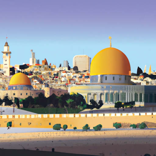 A panoramic view of Jerusalem's skyline, with the Dome of the Rock gleaming under the sun.